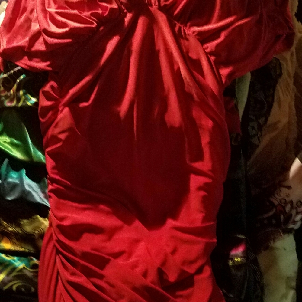 Red dress (clingy )